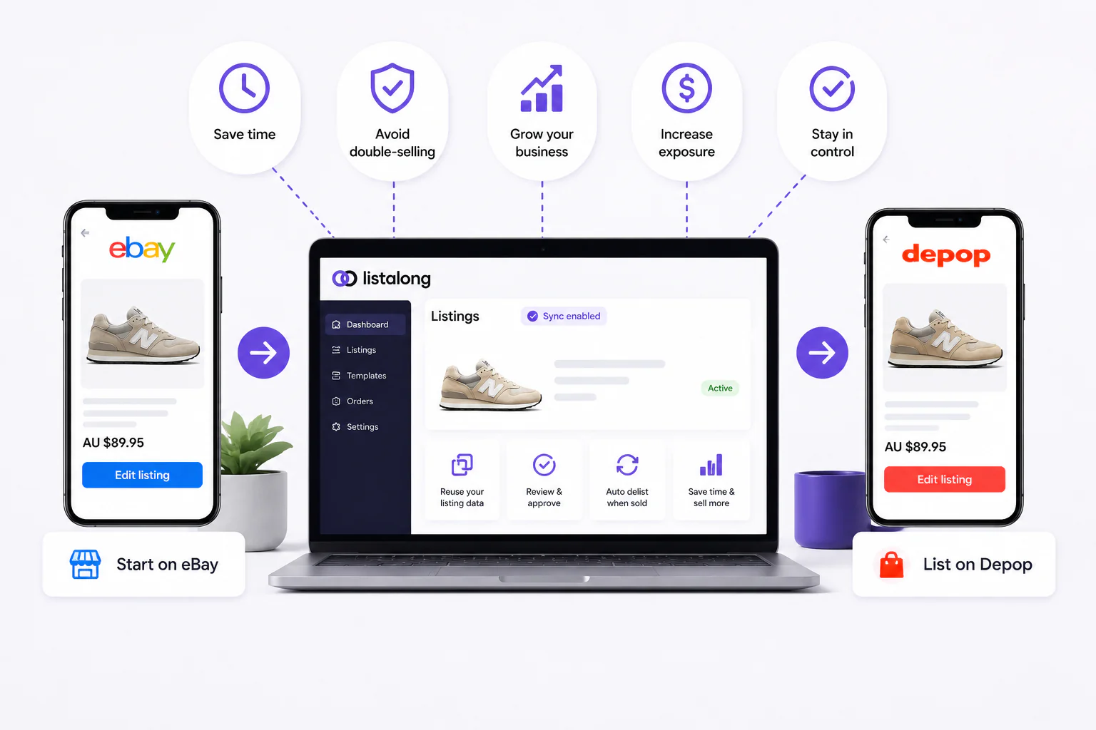 Listalong eBay to Depop cross-listing workflow for Australian resellers.