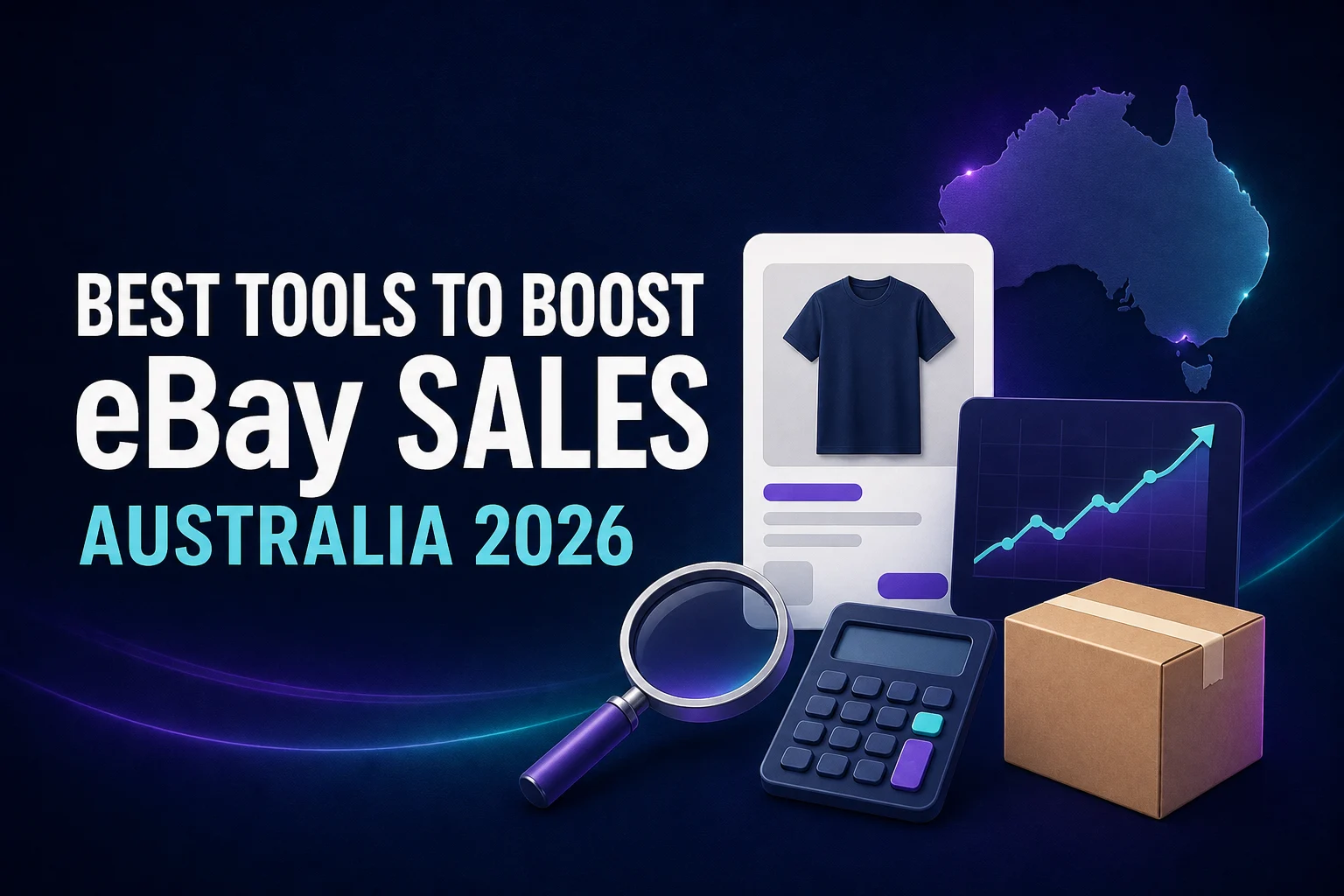 Best tools to boost eBay sales in Australia, shown as a clean seller dashboard with listing, sales and postage tools.