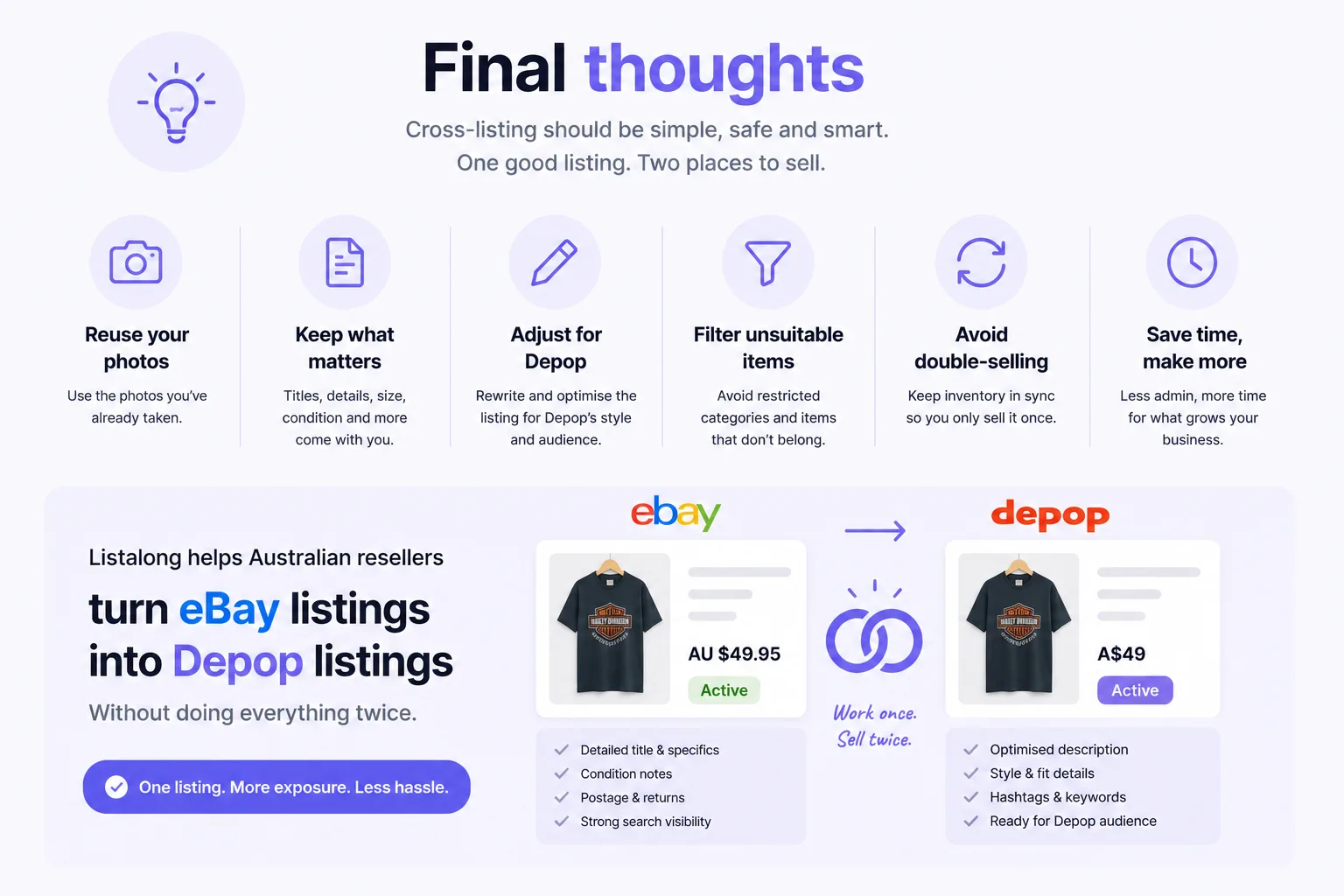 Final thoughts on selling on both eBay and Depop using one good source listing.