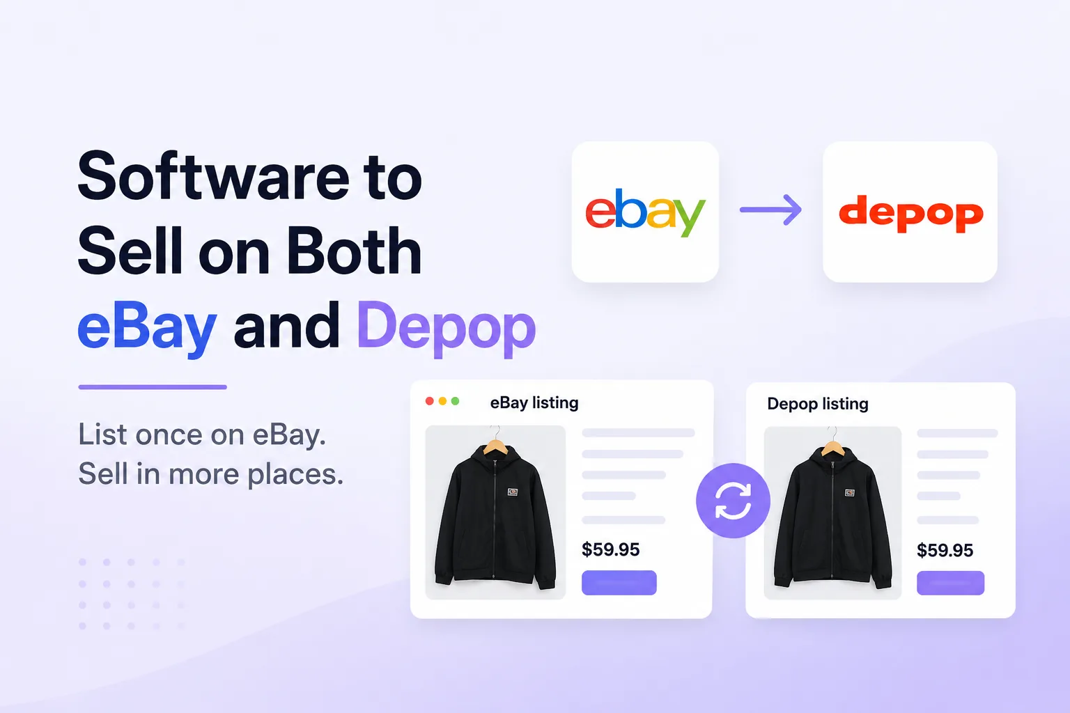 Software to sell on both eBay and Depop in Australia, showing eBay listings moving to Depop.