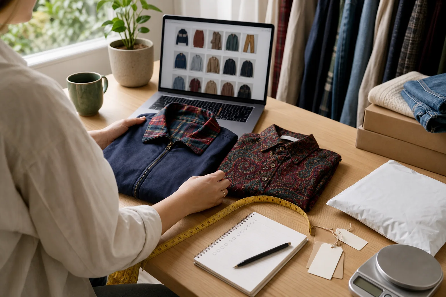An Australian clothing reseller reviewing slow-selling listings, measurements, postage and second-hand stock.