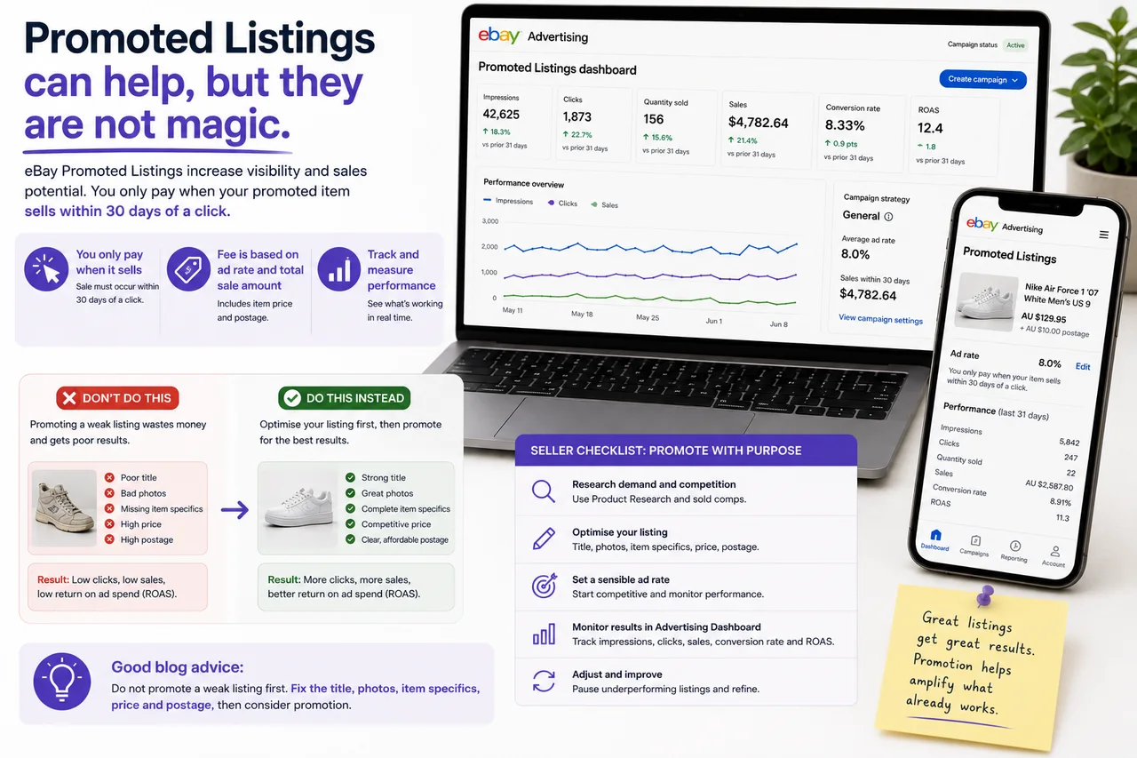 eBay Promoted Listings can help strong listings get more visibility.